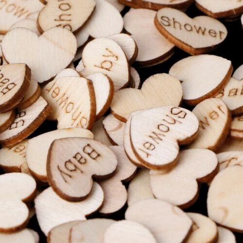 Wooden Heart Table Scatters For Baby Shower Or Wedding – 50 Or 100 PCS – Rustic Vintage Decor – UK