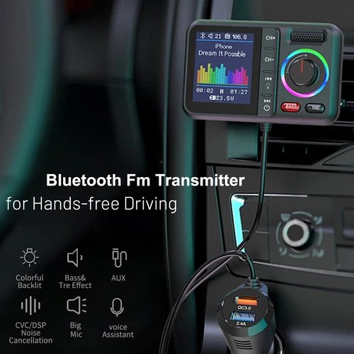 Bluetooth 5.0 Car Wireless FM Transmitter Adapter 2USB PD Charger AUX Hands-Free - Picture 10 of 12