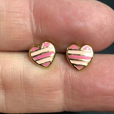 3976 VERMEIL Gold over sterling signed 925 LMTS Pink enamel heart stud earrings