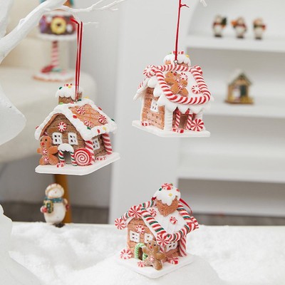 LED Gingerbread House Pendant Clay Fairy Tale Candy House For Christmas Tree 