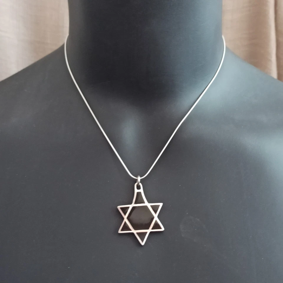 Collar Vintage Estrella de David Plique-à-Jour Grande Plata Verde Esmalte Hombres Mujeres Foto 2 de 4