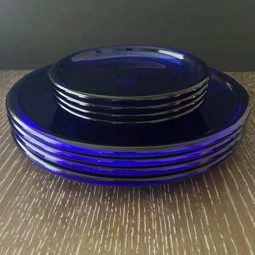Crate & Barrel Saphir Dinner and Dessert Plates Made in France Colbalt Blue Nice