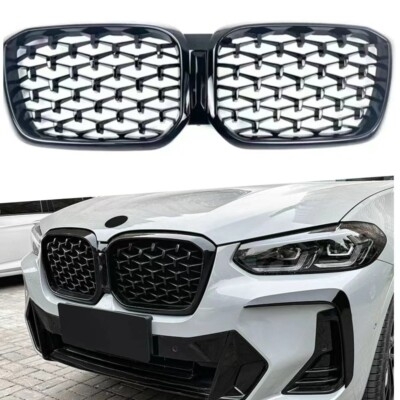 For BMW 2022 2023 2024 X3 X4 G01 Front Kidney Grill Grille Gloss Black Diamond