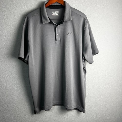 Under Armour HeatGear Golf Polo Shirt Performance Athletic Striped Gray 2XL