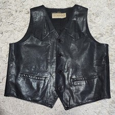 Vintage DEERSKIN Brand Leather WESTERN Biker Vest Black Men  s SIZE LARGE