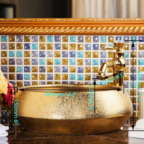 NewEuropeanfashiongold/silverceramicbathroombasinsinkwithwaterfallfaucetspout - Picture 4 of 46