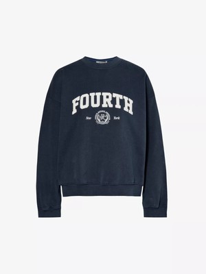 Women's Blue Apollo Logo Text-Print Cotton-Jersey Sweatshirt NWT Size L