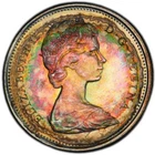 MS64 1967 25C Canada Lynx Silver Quarter, PCGS Trueview- Rainbow Toned