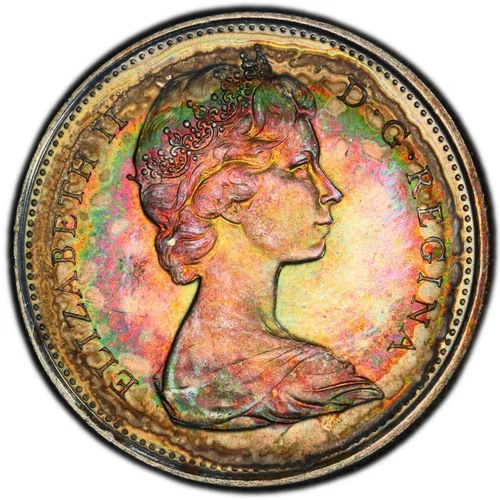 MS64 1967 25C Canada Lynx Silver Quarter, PCGS Trueview- Rainbow Toned