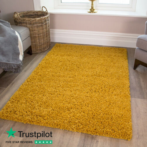 SHAGGY RUG 40mm HIGH SMALL LARGE THICK SOFT LIVING ROOM BEDROOM MUSTARD YELLOW - Picture 1 of 8
