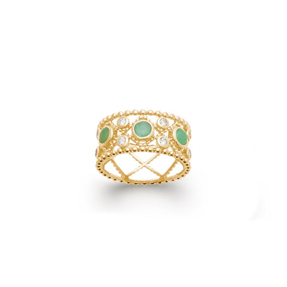 Bague aventurine naturelle et zirconium plaqué or 18k, cadeau idéal pour femme
