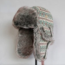Ethnic Winter Aviator Russian Trapper Hat Faux Fur Ear Flap Cap Women Men