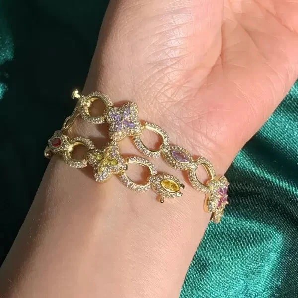 Brazalete Flor Zafiro Multicolor Creado en Laboratorio 12Ct Corte Marquesa VVS1/D 13MM Foto 4 de 4