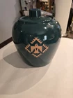 Frankoma Pottery Forest Green Thunderbird Emblem Large Canister Cookie jar