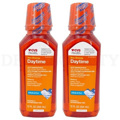 CVS Health Non-Drowsy Daytime Cold & Flu Liquid 12oz Lot of 2