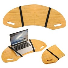 30.5" Wood Curved Lap Desk Table Tray with Handles Wooden Foldable Wood Color