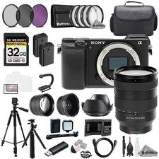 Sony Alpha a6400  FE 24-105mm f/4 G OSS Lens 32GB Ext Bat 9 PC Filtr-MEGA Kit