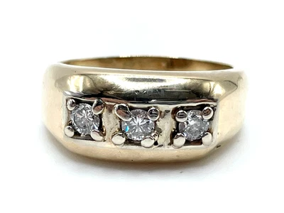 Men's Vintage 14K Yellow Gold Approx .45 CTW 3 Diamond Band- Size 10.75 5.7 Gram - image 1 of 4