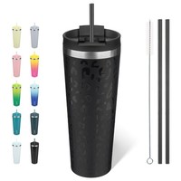 Isolierter Edelstahl Becher 780 Ml Schwarz Leopard Mit Deckel & Strohhalm
