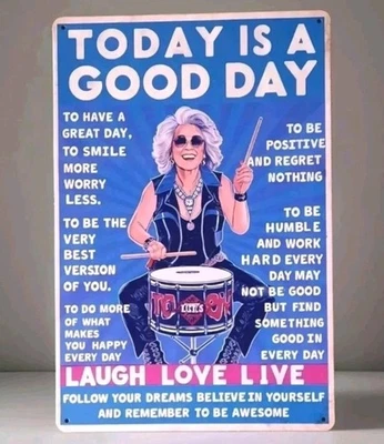 Blechschild Lache Lebe Motivation Frau Schlagzeug Geburtstag Geschenk Spruch F18 - Bild 1 von 2