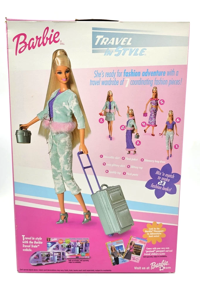 老式芭比娃娃旅行风格娃娃 2001 年美泰 55668 全新带盒 — 第 4/4 张图片