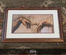 Creation of Adam Michelangelo print in 23x15" vintage matted frame
