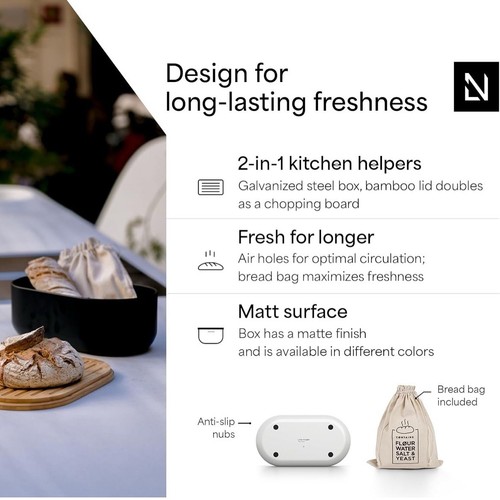 LARS NYSØM Bread Box I Metal Box with linen bag for long lasting freshness I Bin - Picture 2 of 10