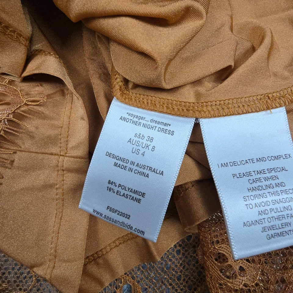 Vestido Sass & Bide Mujer 8 Marrón Encaje Otra Noche Manga Larga Informal Talla 8 Foto 3 de 4