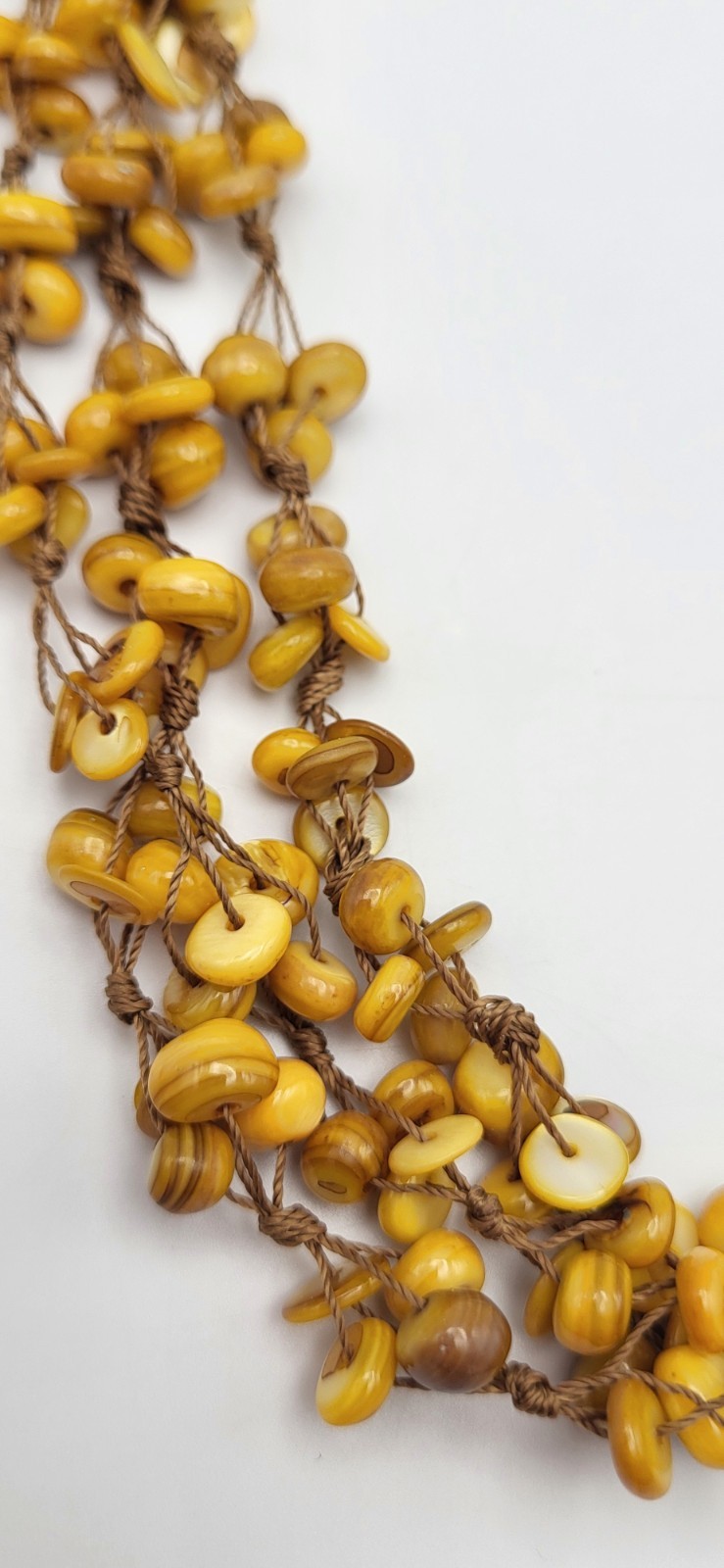 Shell Bead Statement Necklace Boho Dyed Yellow Mo… - image 4