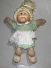 Vintage 1980s Cabbage Patch Doll Blonde Hair Green & White Dress Doll Blue Eyes