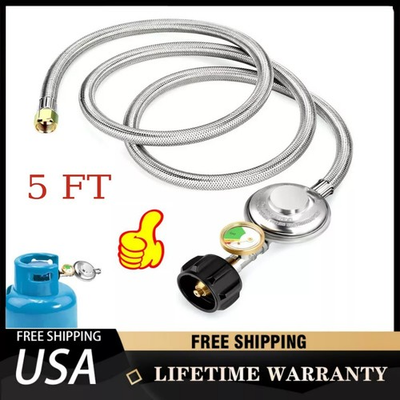 #ad #ad 5FT BBQ Grill Low Pressure Propane Regulator Hose w Gauge for Gas Pit Stove $19.18