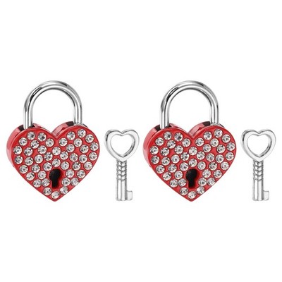 2pcs Mini Diary Padlock, Small Heart-shaped Lock with Keys Red