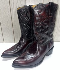 Acme-Vintage Boots Men Size 9.5EW Burgundy Leather Western Made In USA 4939