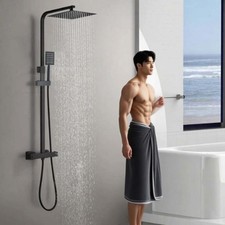 Black Bathroom Handheld Sprayer Thermostatic Shower Rainfall Wall Mount Fixtures