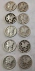Mercury Dimes Lot Of 10 90% Silver 1 Face 1920 - 1929 Various Dates & Mints #29