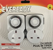 2pk EVEREADY 24hr Plug-In Timer Sockets Brilliant for Controlling Lights