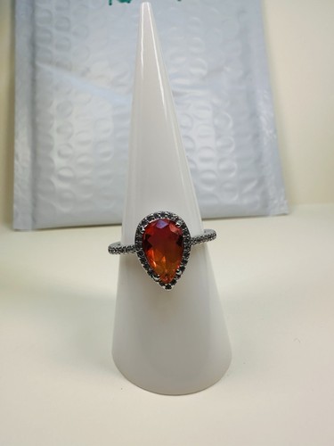 Bomb Party Sz8 BP Ring Fashion Jewelry RBP Bicolor Teardrop Red/Orange Rhodium P - Picture 2 of 9