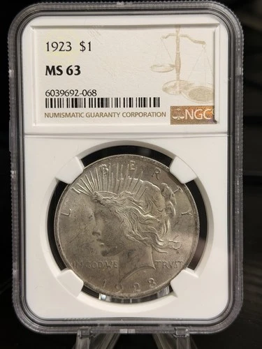 1923 P Silver Peace Dollar $1 NGC MS63 US Constitutional Slabbed