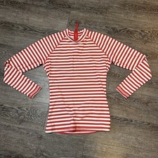 J. Crew Women Red Stripe Back Zip Rash Guard Swim Shirt Top Size L Large Long Sl