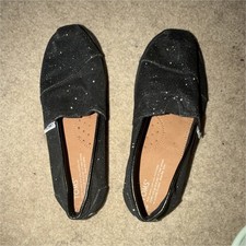 TOMS Women's Black Glitter Slip-On Flats Canvas Round Toe Casual US 5 UK 4 EU 37