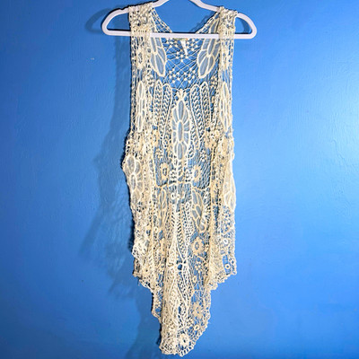 Vivid Importers of NY Crochet Lace High Low Vest Boho Sheer Openwork Vintage