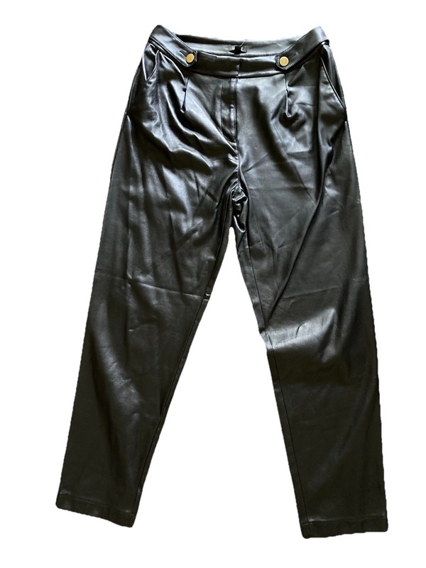 NWT LOFT Faux Leather Pants Women 6 Tall Black Vegan Pleather Straight Pleated