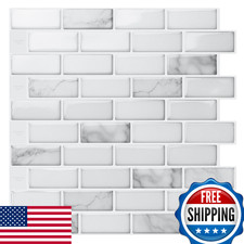 Art3d 10-Sheet Peel  Stick White Marble Backsplash Tile Wall Self-Adhesive
