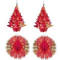 Widdle Wonderland Weihnachtsdecken-Deko 2 Farben Rot Gold Set 4 30Cm Baum & Ball