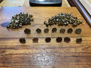 Lot of 13 Hand Saw Medallions & 70 Screw Nuts Disston Warranted Adkins (355)