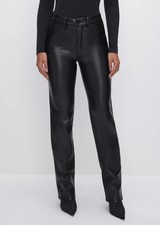 Good American "Good Icon" Faux Leather Pants Straight Leg Size 10/30