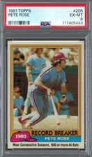 1981 Topps #205 Pete Rose RECORD BREAKER PSA 6 EX-MT Hit King Phillies