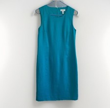 Kim Rogers Linen Dress Women’s Sz 8 Blue Turquoise Sleeveless Knee Length Sheath