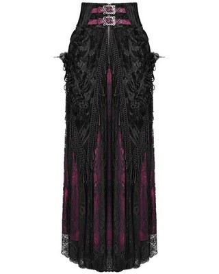 Eva Lady Damen Maxirock lang Gothic Rose Samt & Spitze verziert rot schwarz