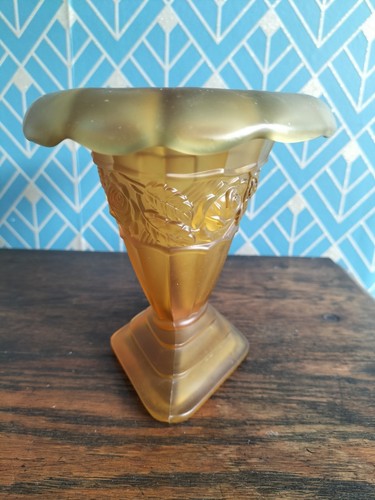 Art Deco Frosted Amber Glass 2 Piece 'Rosalind' Vase by Bernsdorf - Picture 3 of 4
